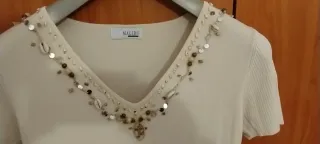 Maglia Malibu donna beige con perline