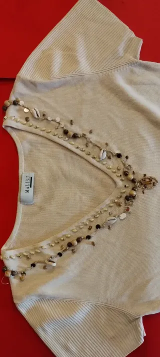 Maglia Malibu donna beige con perline
