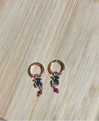Pendientes aro Tous Oso Negro y Rojo