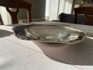 Plato/fuente plateada de alpaca