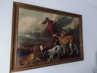 Cuadro vintage cazador y perros