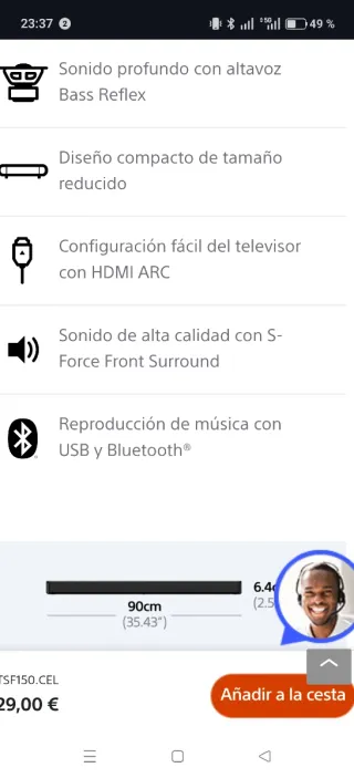 Barra de Sonido Sony HT-SF150 Negra