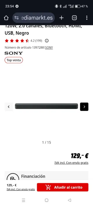 Barra de Sonido Sony HT-SF150 Negra