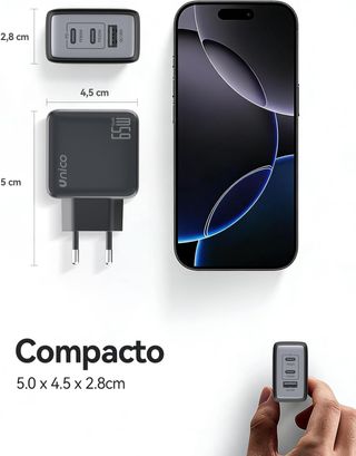NUEVO - Cargador UNICO USB C 65W 3 Puertos GaN