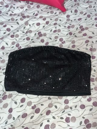 Top bandeau lentejuelas negro