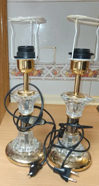 Juego 2 Lamparitas Cristal y Metal Doradas