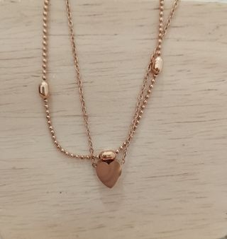 Pulsera doble corazón oro rosa