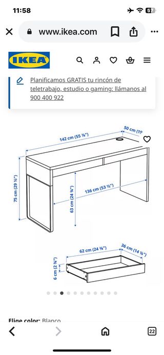 Escritorio Blanco Ikea con dos cajones