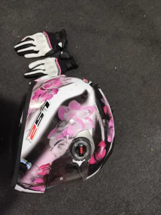 Casco Moto LS2 Mujer Talla M + Funda + Guantes