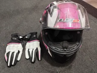 Casco Moto LS2 Mujer Talla M + Funda + Guantes