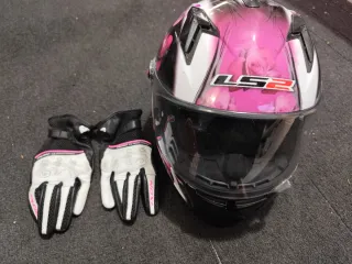 Casco Moto LS2 Mujer Talla M + Funda + Guantes