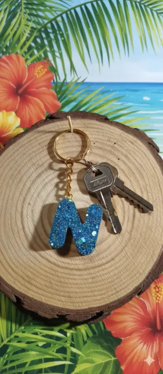 Llavero Letra N Resina Epoxi Brillante