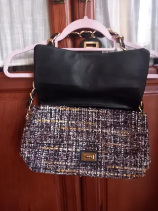 Bolso tweed mujer cadena dorada