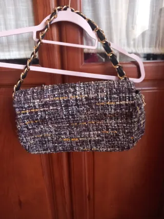 Bolso tweed mujer cadena dorada