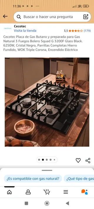 Cocina Cecotec 3 fuegos cristal negro convertible