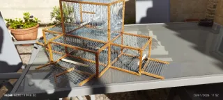 Jaula para pájaros de madera y metal