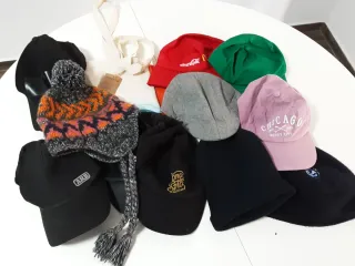 Lotto 11 cappelli, 2 sciarpe e borsa in tessuto