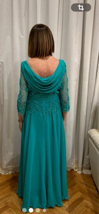 Vestido de fiesta largo verde azulado