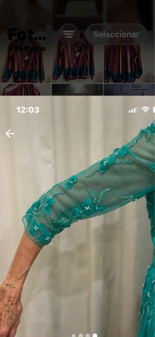 Vestido de fiesta largo verde azulado