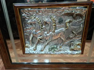 Espejo Marco Madera Caballos Metal