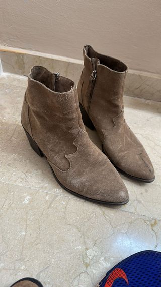 Botines de piel beige/marrón talla 38