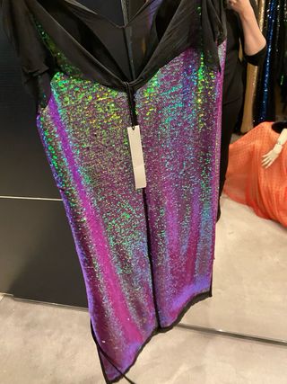 Vestido Juan Vidal lentejuelas verde y morado