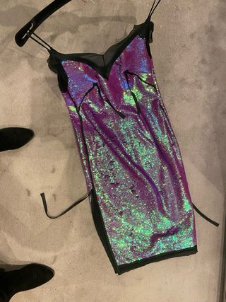 Vestido Juan Vidal lentejuelas verde y morado