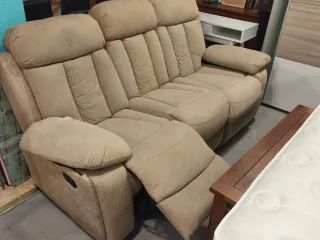 Sofá relax 3 plazas tela beige