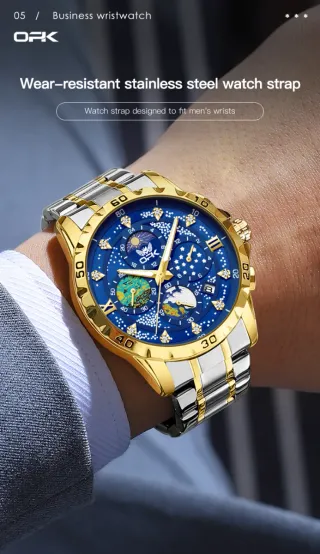Reloj OPK Hombre Esfera Azul y Detalles Dorados