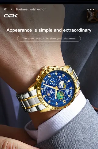 Reloj OPK Hombre Esfera Azul y Detalles Dorados
