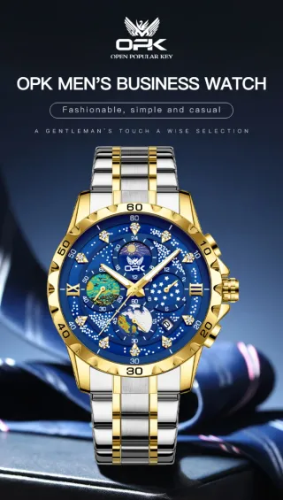 Reloj OPK Hombre Esfera Azul y Detalles Dorados