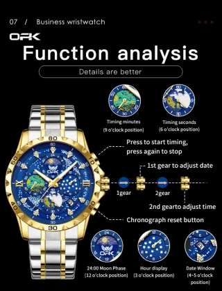 Reloj OPK Hombre Esfera Azul y Detalles Dorados