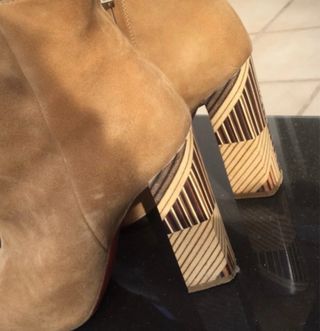 Botines tacón beige y marrón