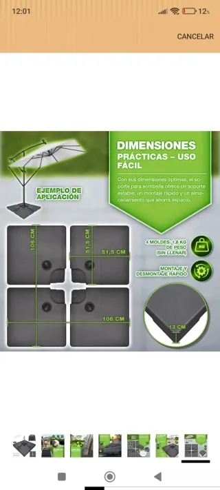 Sombrilla lateral 3x2,50m+ base+ funda