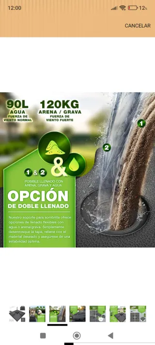 Sombrilla lateral 3x2,50m+ base+ funda