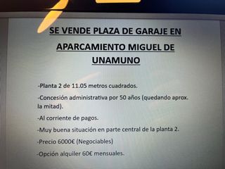 Plaza de garaje en aparcamiento Miguel de Unamuno