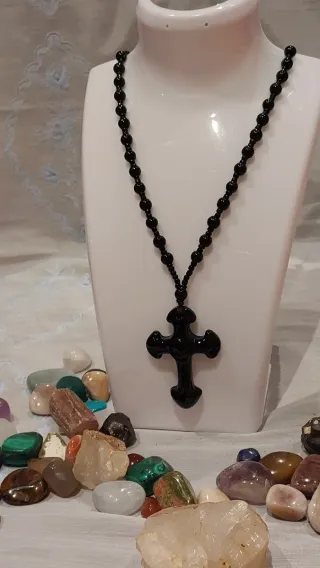 Collar Cruz Obsidiana Natural