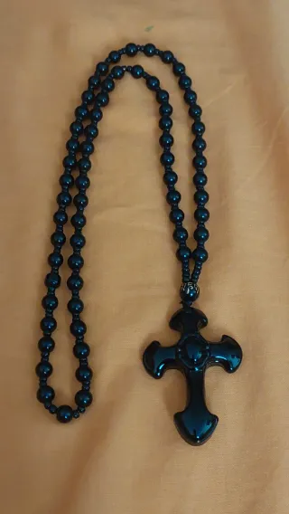 Collar Cruz Obsidiana Natural