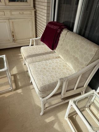 Conjunto Muebles Ratán Blanco Cristal