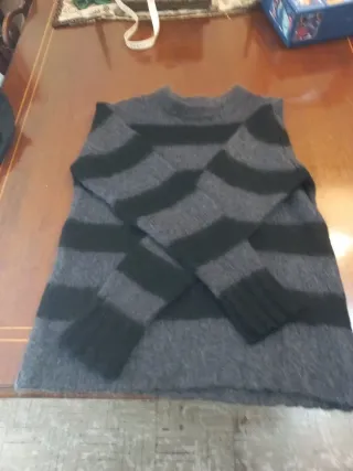 Jersey Zara Lana Mohair Rayas Gris Negro