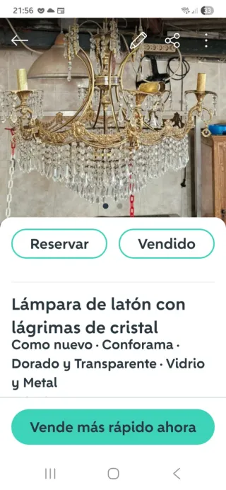 Lámpara de latón con lágrimas de cristal