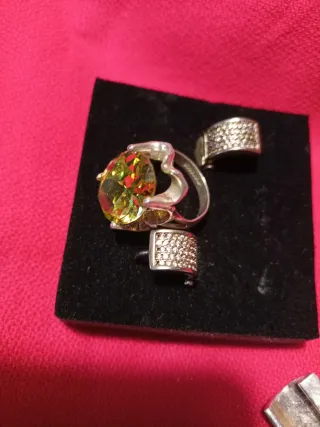 Anillo Plata Ley Contraste Piedra Verde