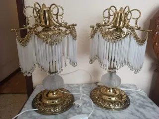 Pareja Lámparas Mesita Noche Doradas