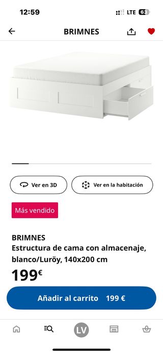 Cama IKEA Brimnes 140x200 con cajones