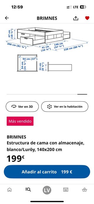 Cama IKEA Brimnes 140x200 con cajones