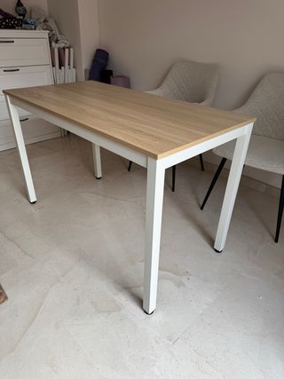 Mesa escritorio madera y metal blanca