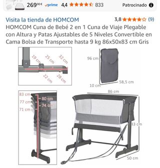 Mini cuna de colecho Homcom gris sin usar