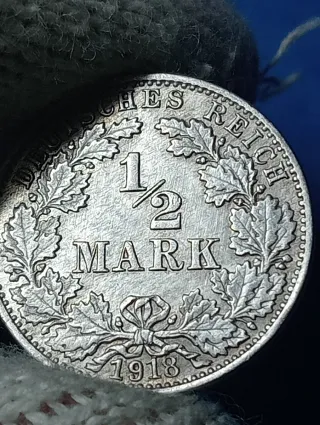Moneta 1/2 Mark Germania 1918 Argento