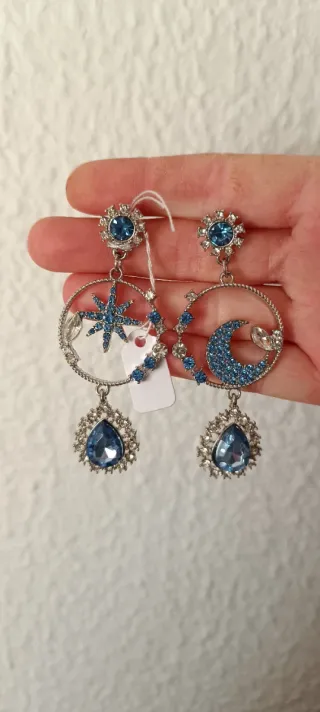 Pendientes Luna y Estrella Azules