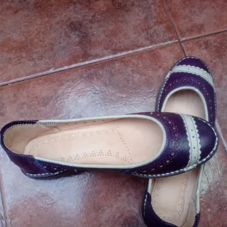 Zapatos planos morados y beige
